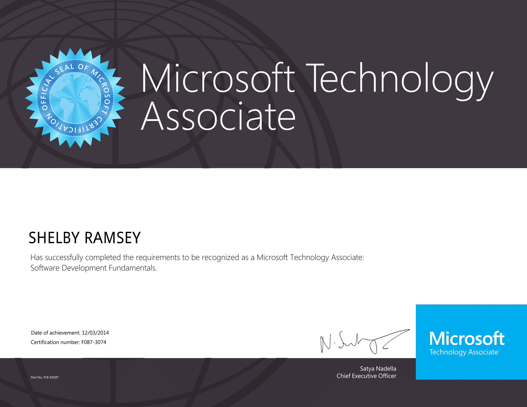 Microsoft Technology Associate: Software
							Development Fundamentals